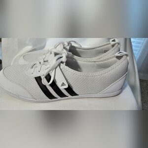 Adidas Women's White Sneakers with Black Stripes
